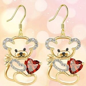 Gold and Diamond Accent Bear Heart Earrings